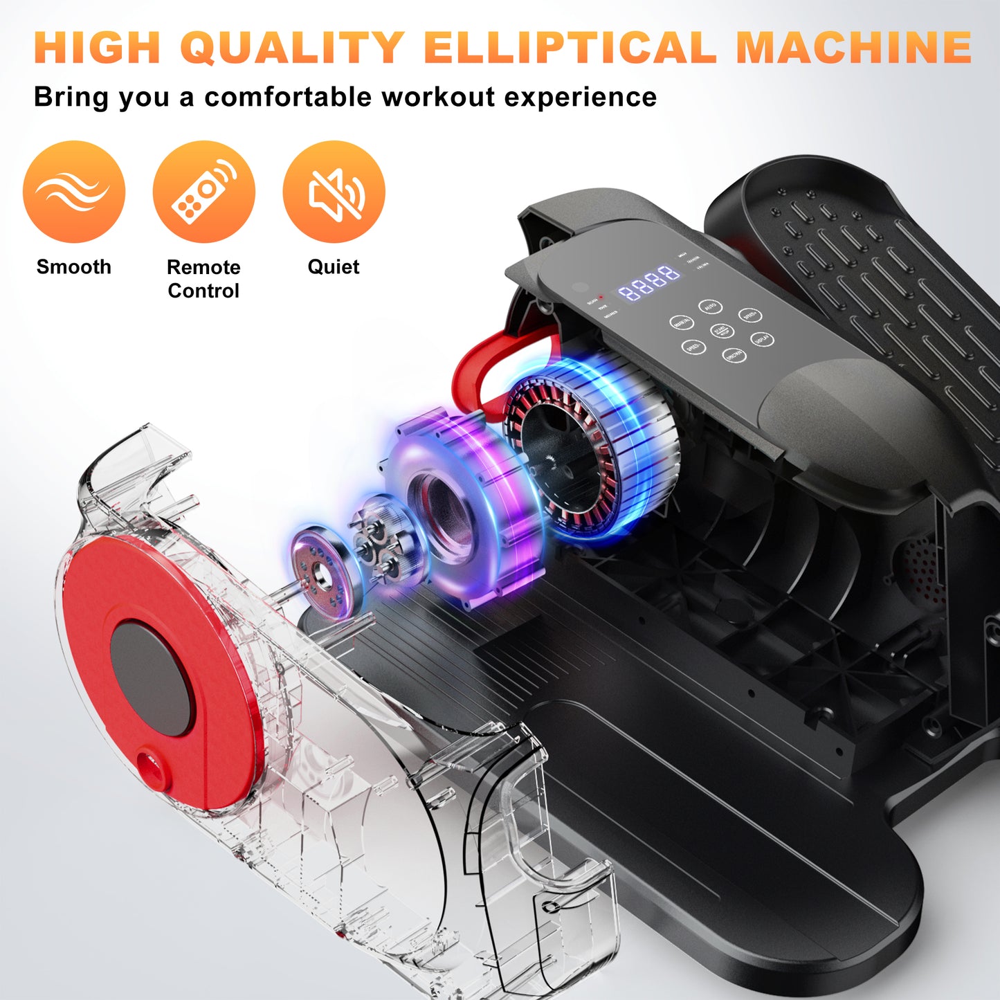 Under Desk Elliptical Machine, Ellipse Leg Exerciser While Sitting, Quiet Portable Electric Seated Pedal Exerciser,Fully Assembled with Remote Control & 12 Adjustable Speeds