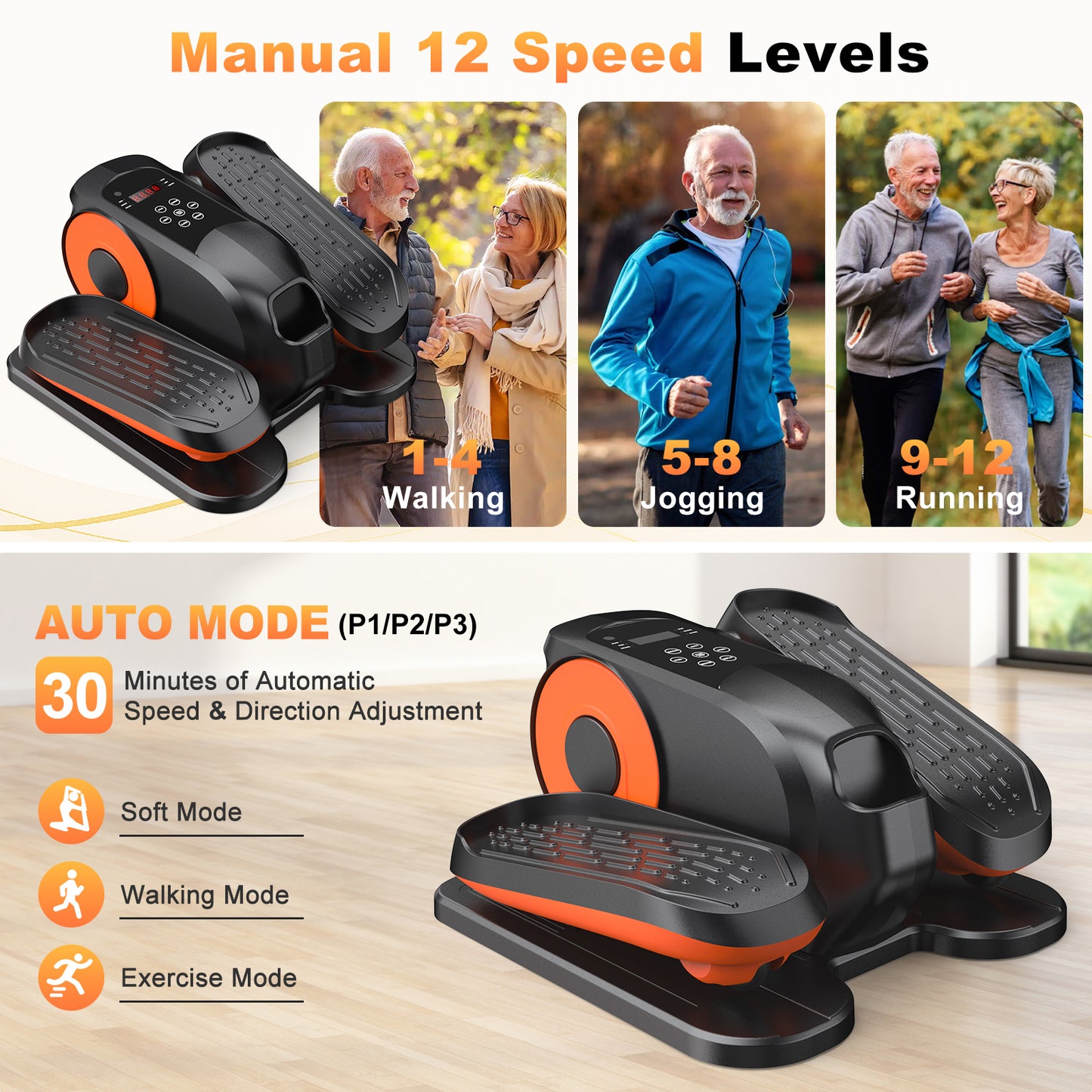 Under Desk Elliptical Machine, Ellipse Leg Exerciser While Sitting, Quiet Portable Electric Seated Pedal Exerciser,Fully Assembled with Remote Control & 12 Adjustable Speeds