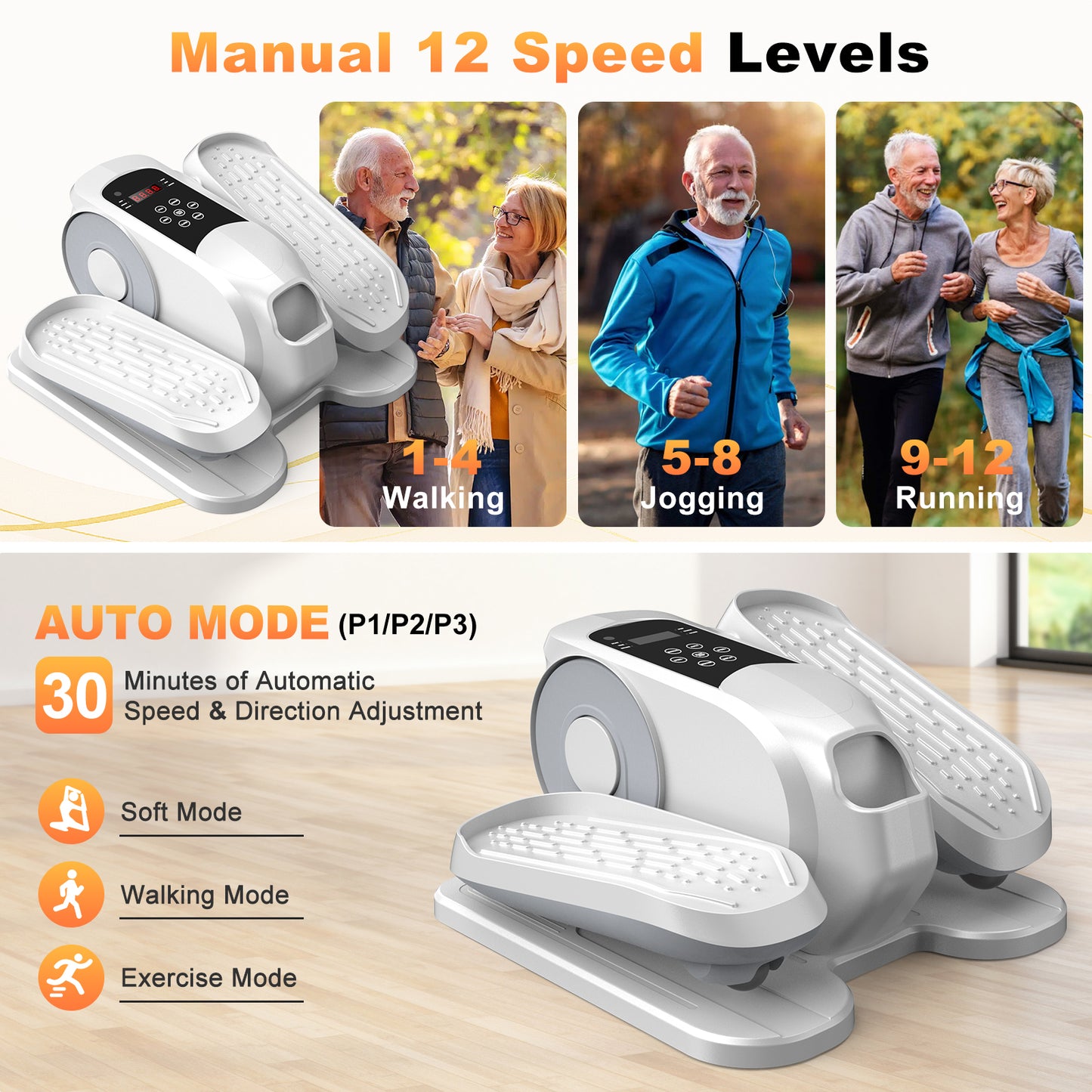 Under Desk Elliptical Machine, Ellipse Leg Exerciser While Sitting, Quiet Portable Electric Seated Pedal Exerciser,Fully Assembled with Remote Control & 12 Adjustable Speeds