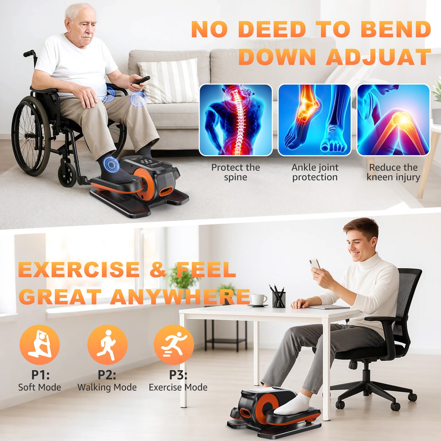 Under Desk Elliptical Machine, Ellipse Leg Exerciser While Sitting, Quiet Portable Electric Seated Pedal Exerciser,Fully Assembled with Remote Control & 12 Adjustable Speeds