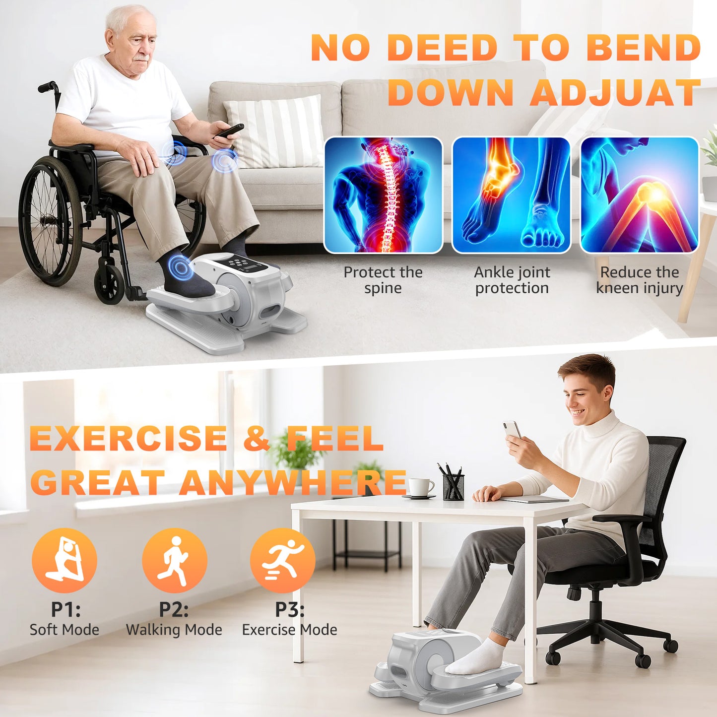 Under Desk Elliptical Machine, Ellipse Leg Exerciser While Sitting, Quiet Portable Electric Seated Pedal Exerciser,Fully Assembled with Remote Control & 12 Adjustable Speeds
