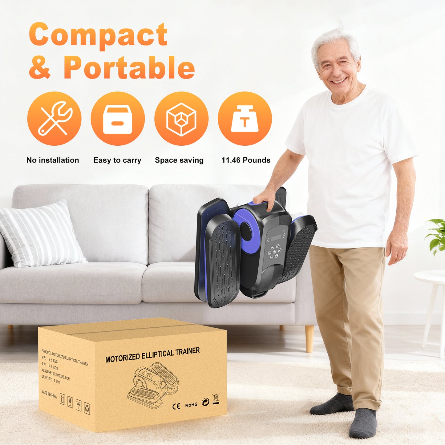 Under Desk Elliptical Machine, Ellipse Leg Exerciser While Sitting, Quiet Portable Electric Seated Pedal Exerciser,Fully Assembled with Remote Control & 12 Adjustable Speeds
