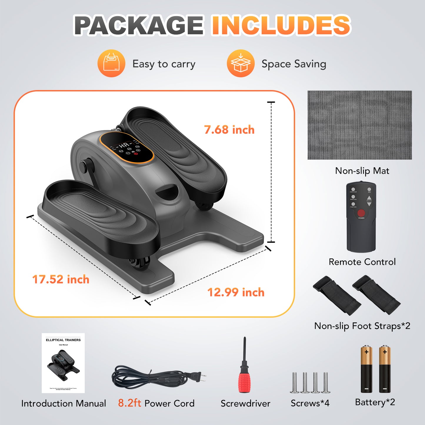 Funslim Under Desk Elliptical Exercise Machine, 15 Adjustable Electric Leg Exerciser for Seniors with Non-Slip Mat Quiet & Portable for Home and Office