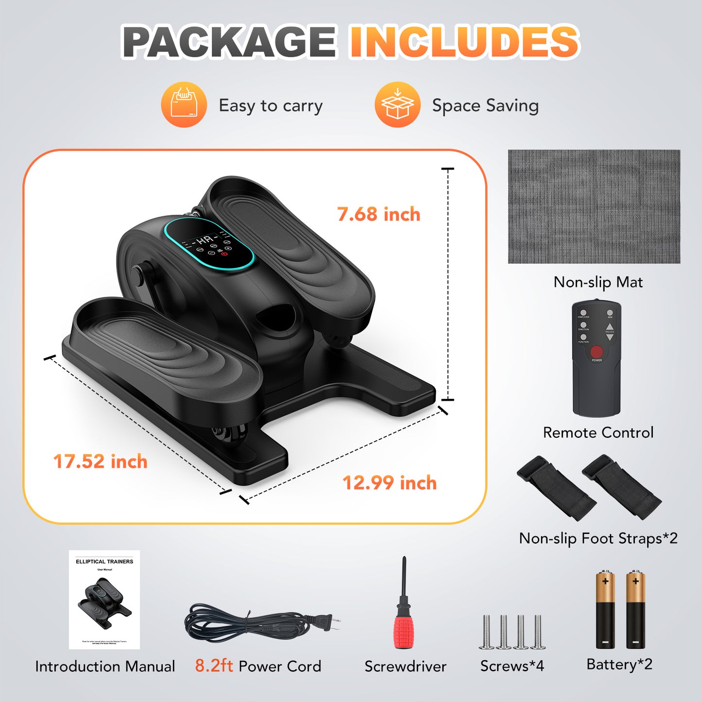 Funslim Under Desk Elliptical Exercise Machine, 15 Adjustable Electric Leg Exerciser for Seniors with Non-Slip Mat Quiet & Portable for Home and Office