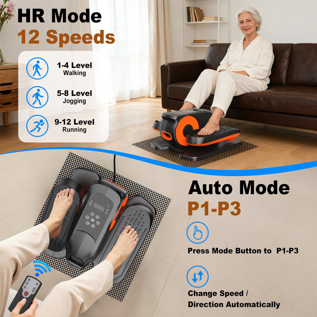 Under Desk Elliptical Machine, Ellipse Leg Exerciser While Sitting, Quiet Portable Electric Seated Pedal Exerciser,Fully Assembled with Remote Control & 12 Adjustable Speeds