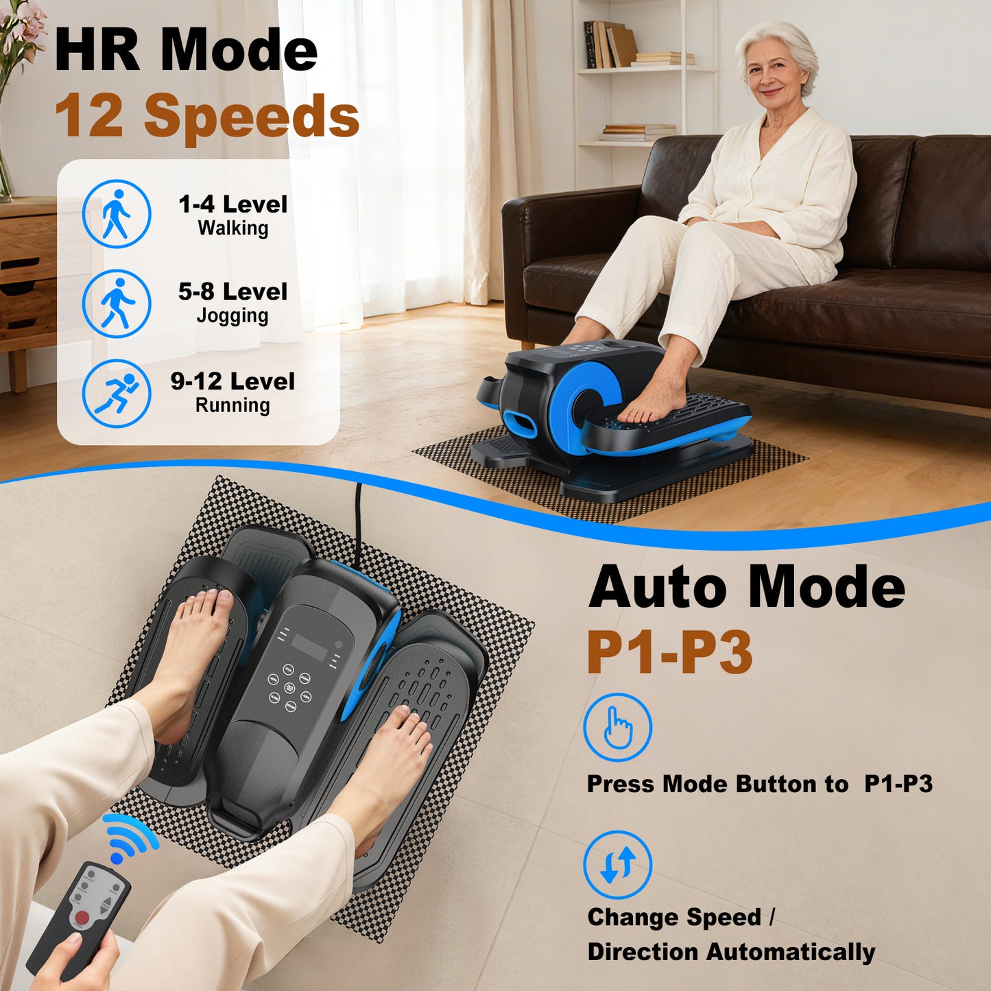 Under Desk Elliptical Machine, Ellipse Leg Exerciser While Sitting, Quiet Portable Electric Seated Pedal Exerciser,Fully Assembled with Remote Control & 12 Adjustable Speeds