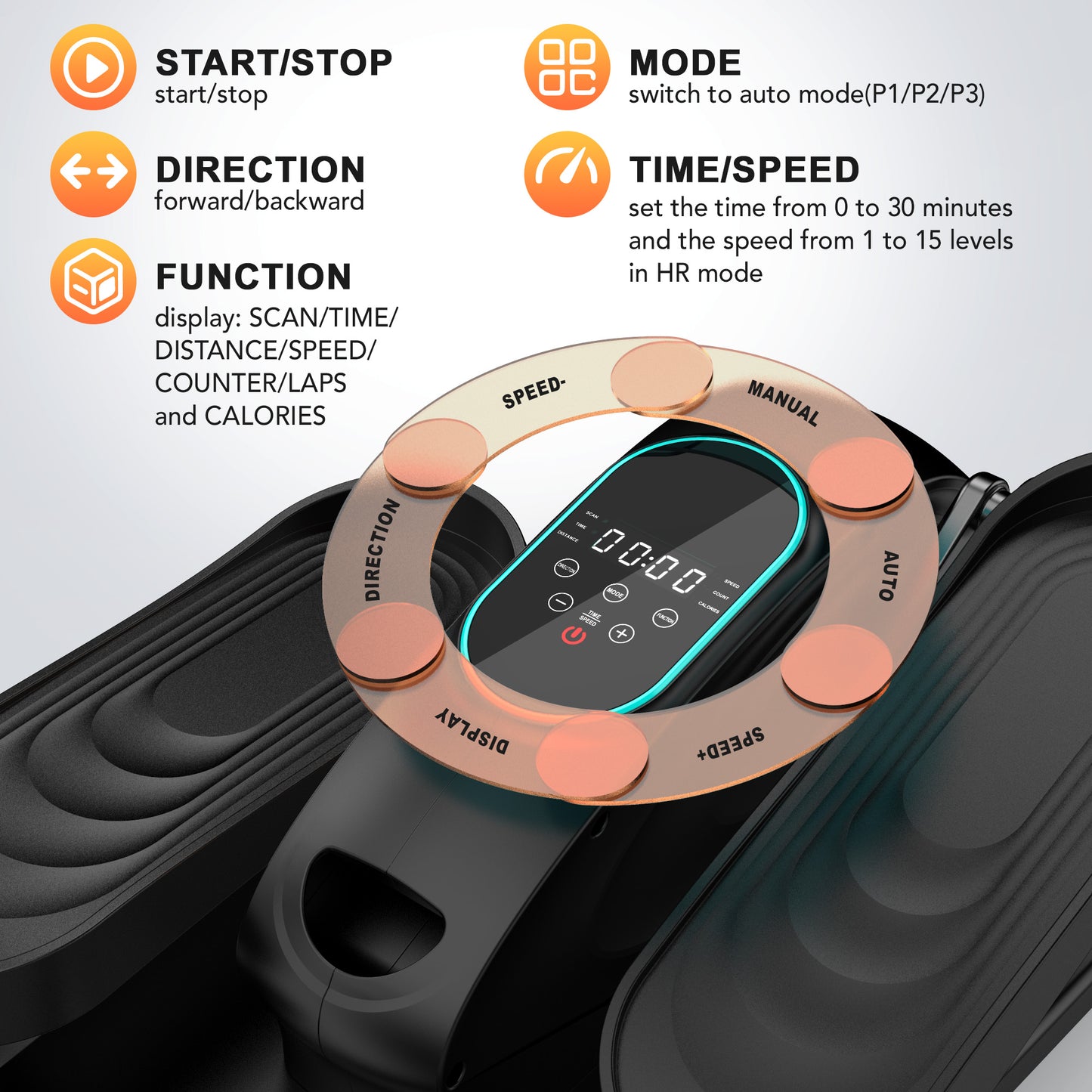 Funslim Under Desk Elliptical Exercise Machine, 15 Adjustable Electric Leg Exerciser for Seniors with Non-Slip Mat Quiet & Portable for Home and Office