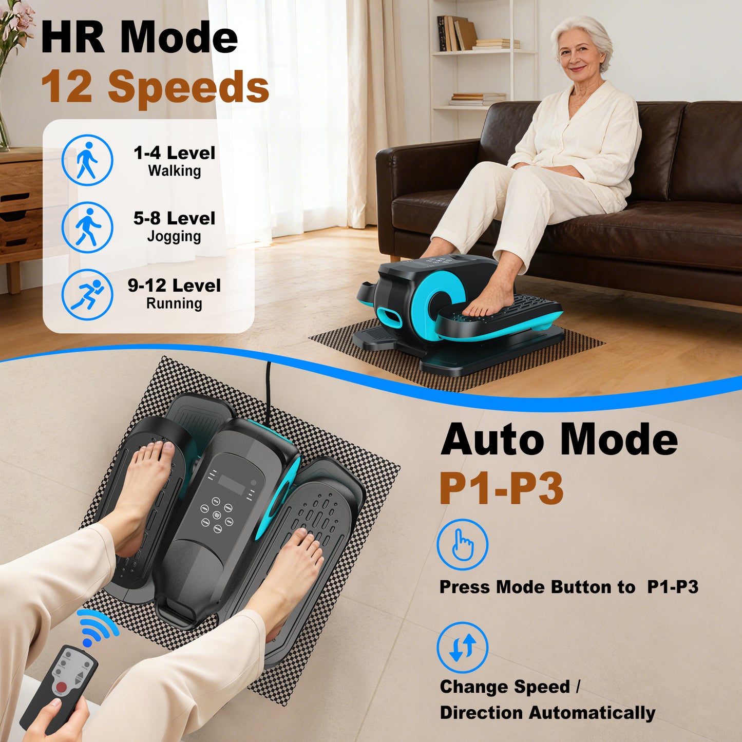 Under Desk Elliptical Machine, Ellipse Leg Exerciser While Sitting, Quiet Portable Electric Seated Pedal Exerciser,Fully Assembled with Remote Control & 12 Adjustable Speeds