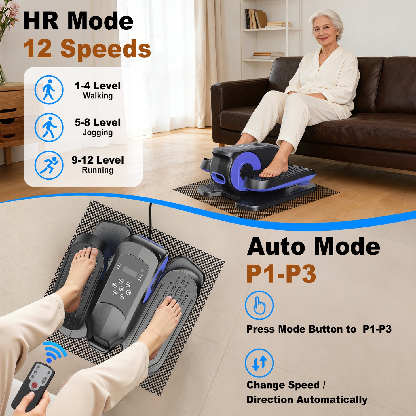 Under Desk Elliptical Machine, Ellipse Leg Exerciser While Sitting, Quiet Portable Electric Seated Pedal Exerciser,Fully Assembled with Remote Control & 12 Adjustable Speeds