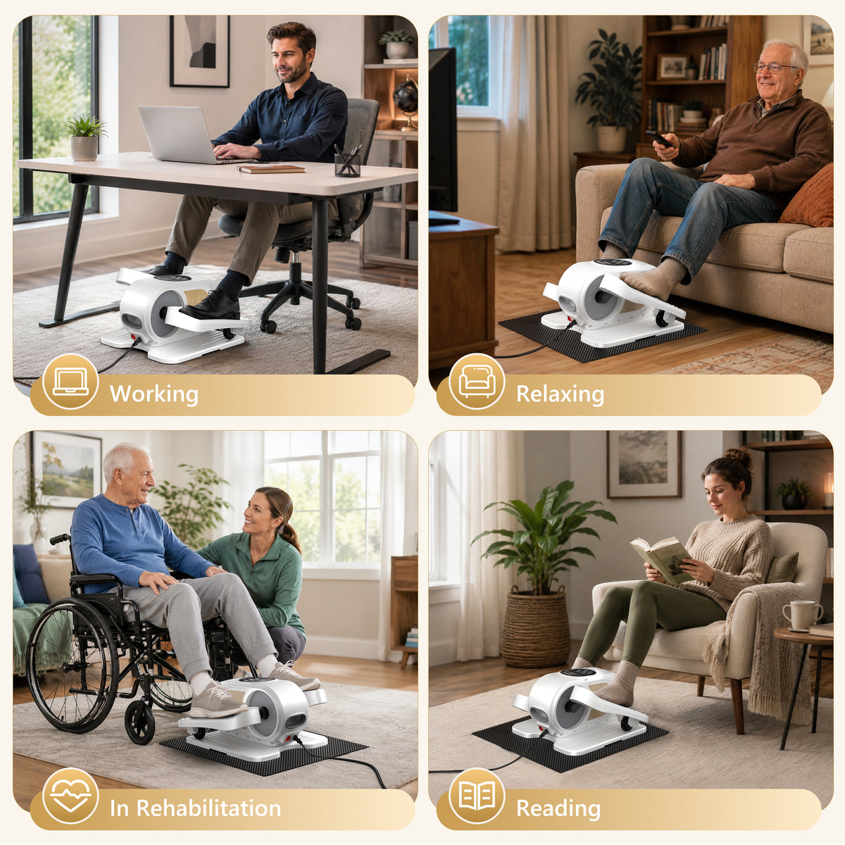 Funslim Under Desk Elliptical Exercise Machine for Seniors,Portable & Quiet Electric Leg Exerciser While Sitting, Seated Pedal Exerciser with Remote Control & 12 Adjustable Speeds Wood White