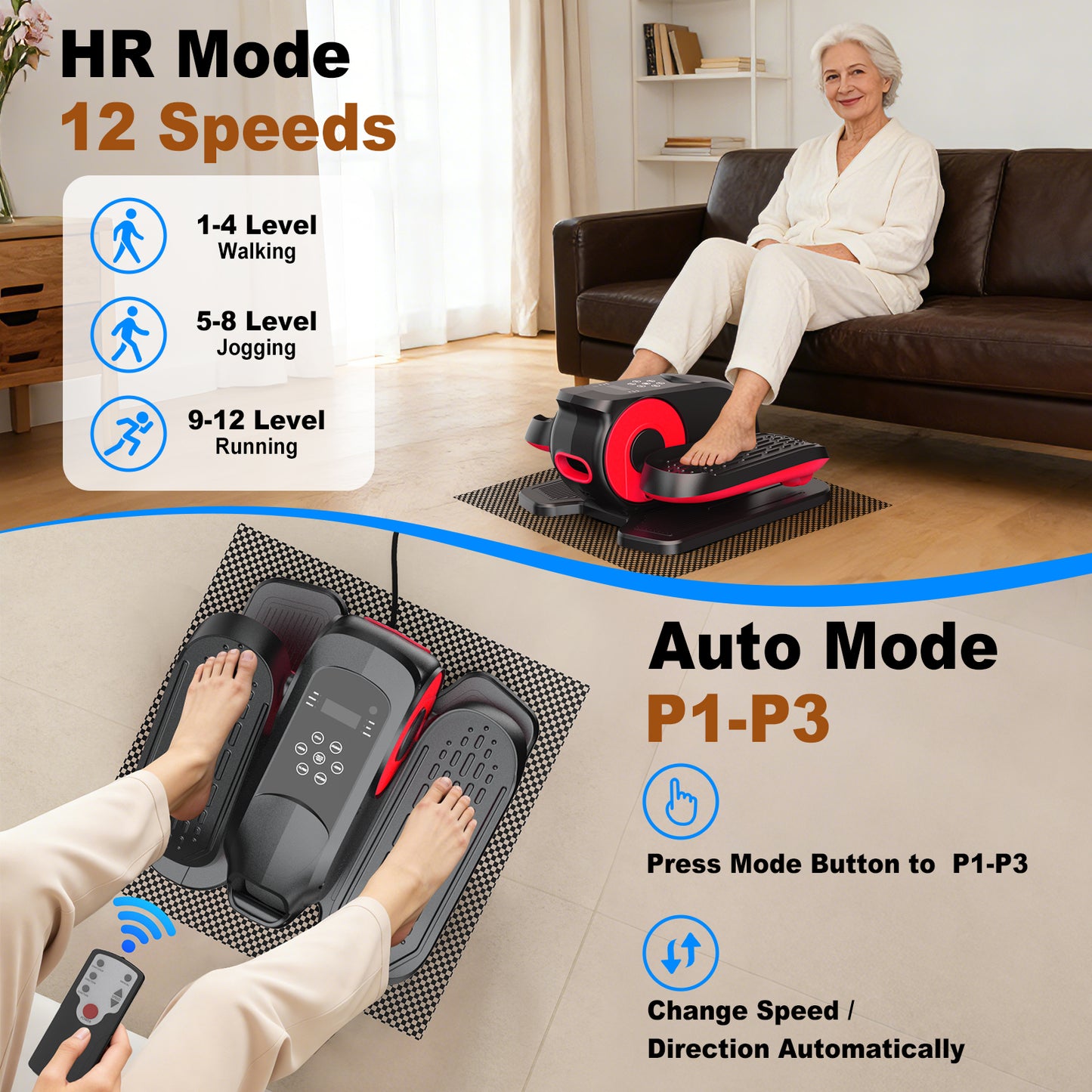Under Desk Elliptical Machine, Ellipse Leg Exerciser While Sitting, Quiet Portable Electric Seated Pedal Exerciser,Fully Assembled with Remote Control & 12 Adjustable Speeds