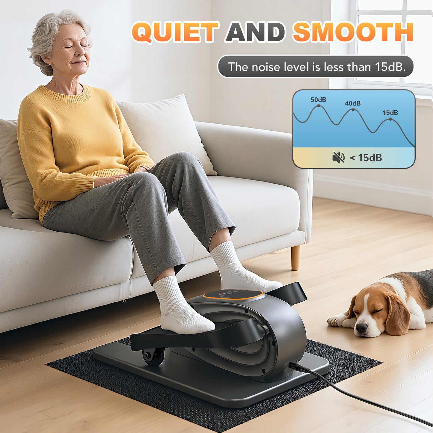 Funslim Under Desk Elliptical Exercise Machine, 15 Adjustable Electric Leg Exerciser for Seniors with Non-Slip Mat Quiet & Portable for Home and Office