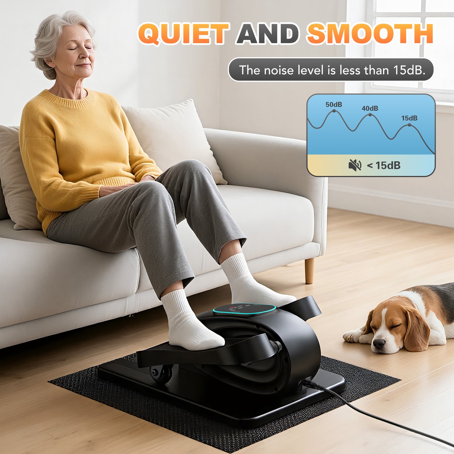 Funslim Under Desk Elliptical Exercise Machine, 15 Adjustable Electric Leg Exerciser for Seniors with Non-Slip Mat Quiet & Portable for Home and Office