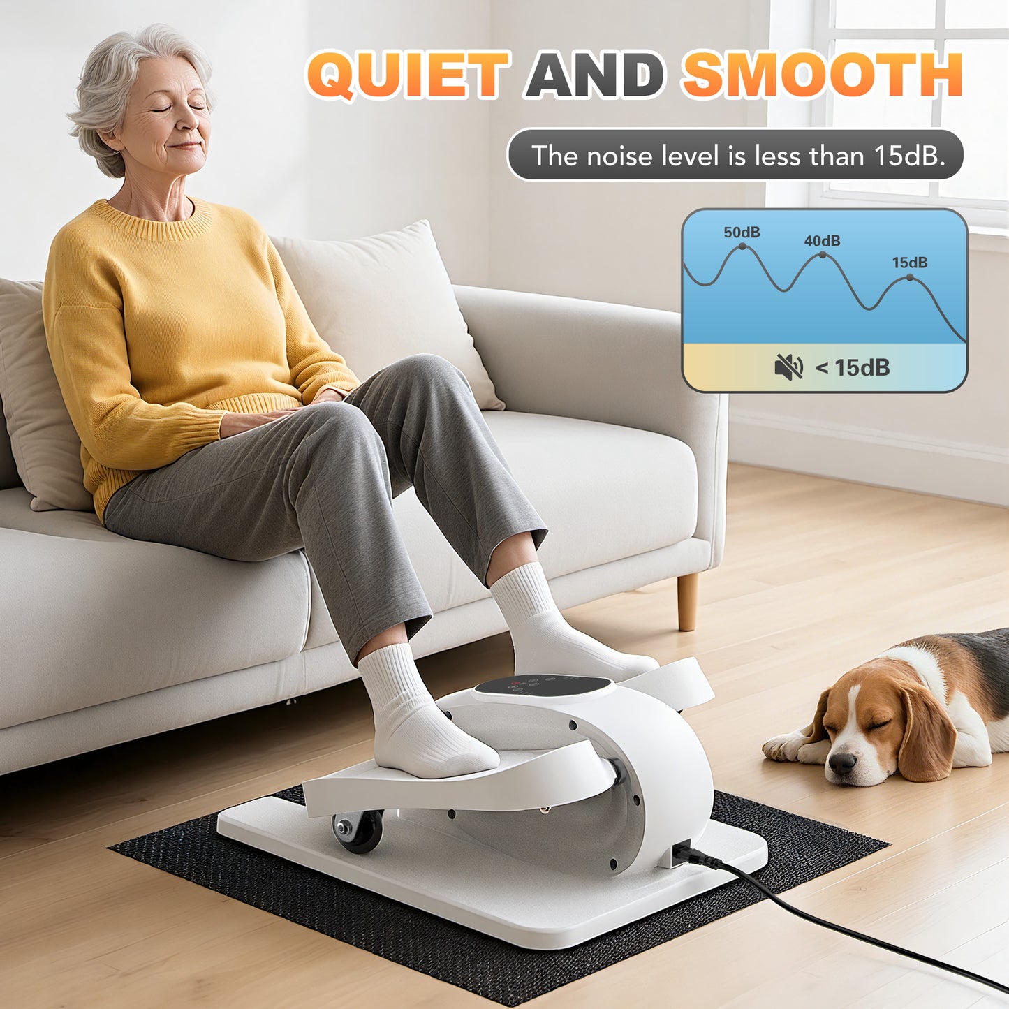 Funslim Under Desk Elliptical Exercise Machine, 15 Adjustable Electric Leg Exerciser for Seniors with Non-Slip Mat Quiet & Portable for Home and Office