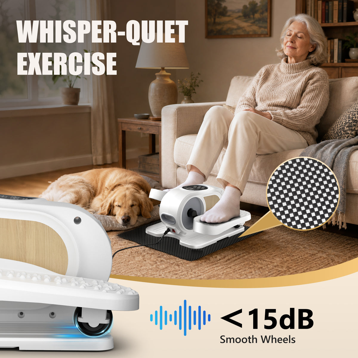 Funslim Under Desk Elliptical Exercise Machine for Seniors,Portable & Quiet Electric Leg Exerciser While Sitting, Seated Pedal Exerciser with Remote Control & 12 Adjustable Speeds Wood White