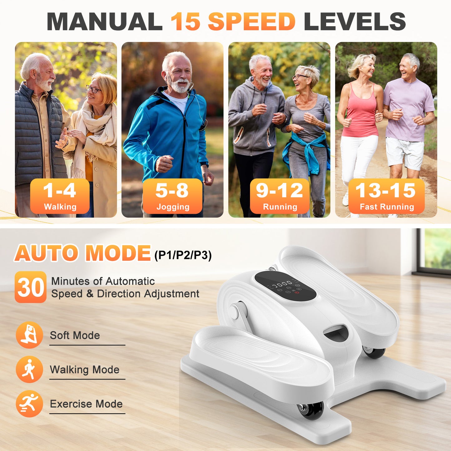 Funslim Under Desk Elliptical Exercise Machine, 15 Adjustable Electric Leg Exerciser for Seniors with Non-Slip Mat Quiet & Portable for Home and Office