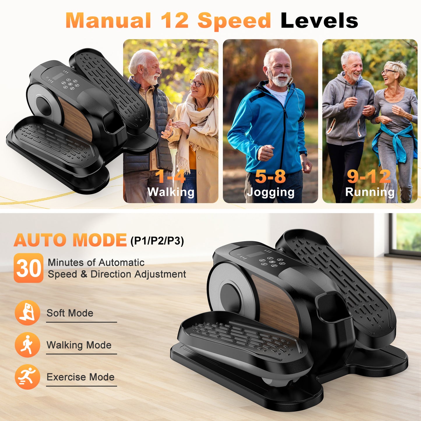 Funslim Under Desk Elliptical Machine, Leg Exerciser While Sitting for Seniors, Quiet Portable Electric Seated Pedal Exerciser,Fully Assembled with Remote Control & 12 Adjustable Speeds