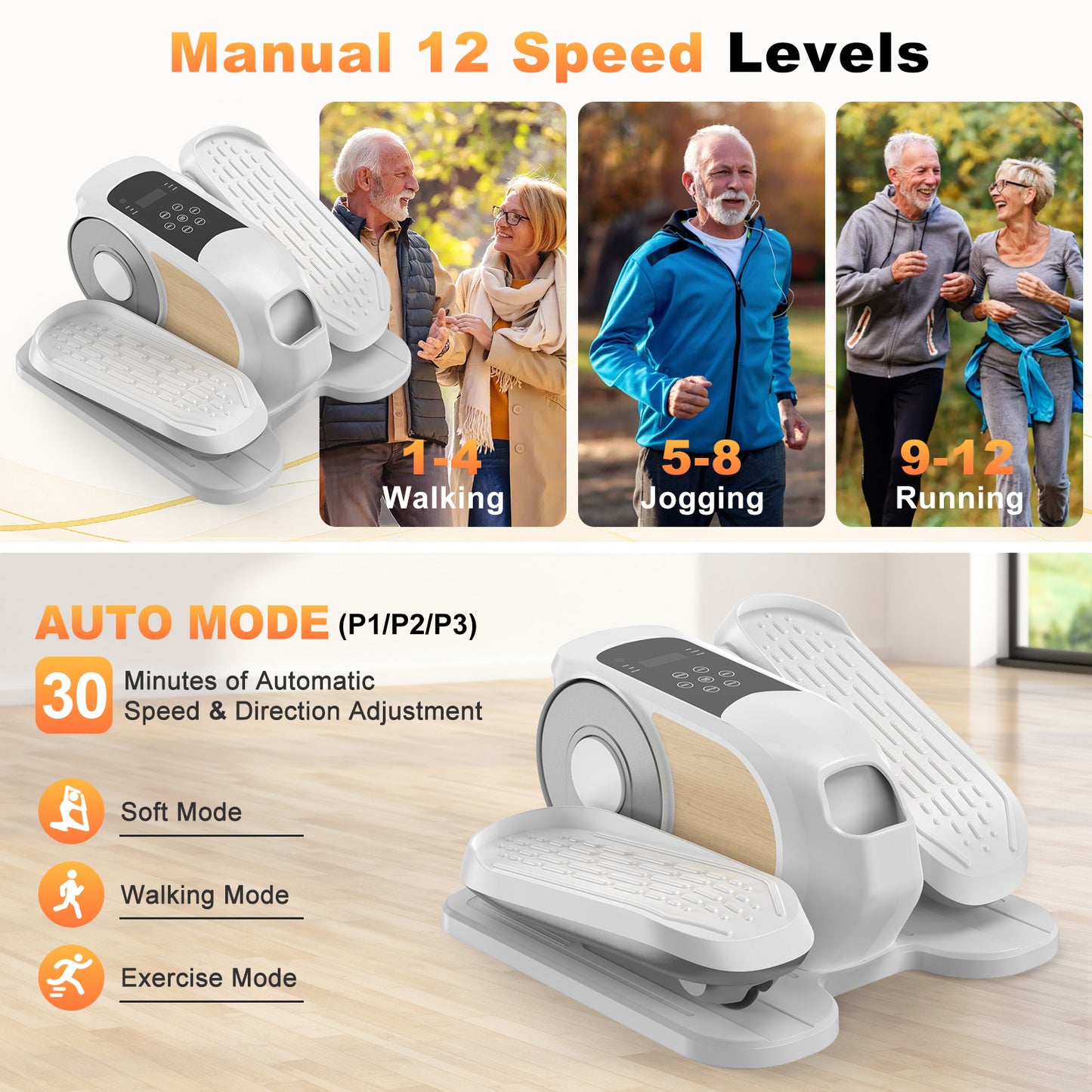 Under Desk Elliptical Machine, Ellipse Leg Exerciser While Sitting, Quiet Portable Electric Seated Pedal Exerciser,Fully Assembled with Remote Control & 12 Adjustable Speeds