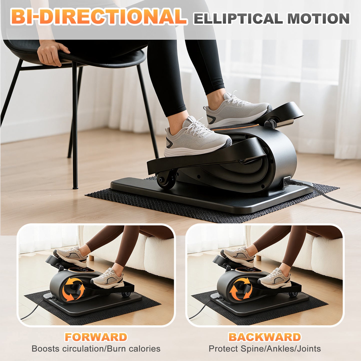 Funslim Under Desk Elliptical Exercise Machine, 15 Adjustable Electric Leg Exerciser for Seniors with Non-Slip Mat Quiet & Portable for Home and Office