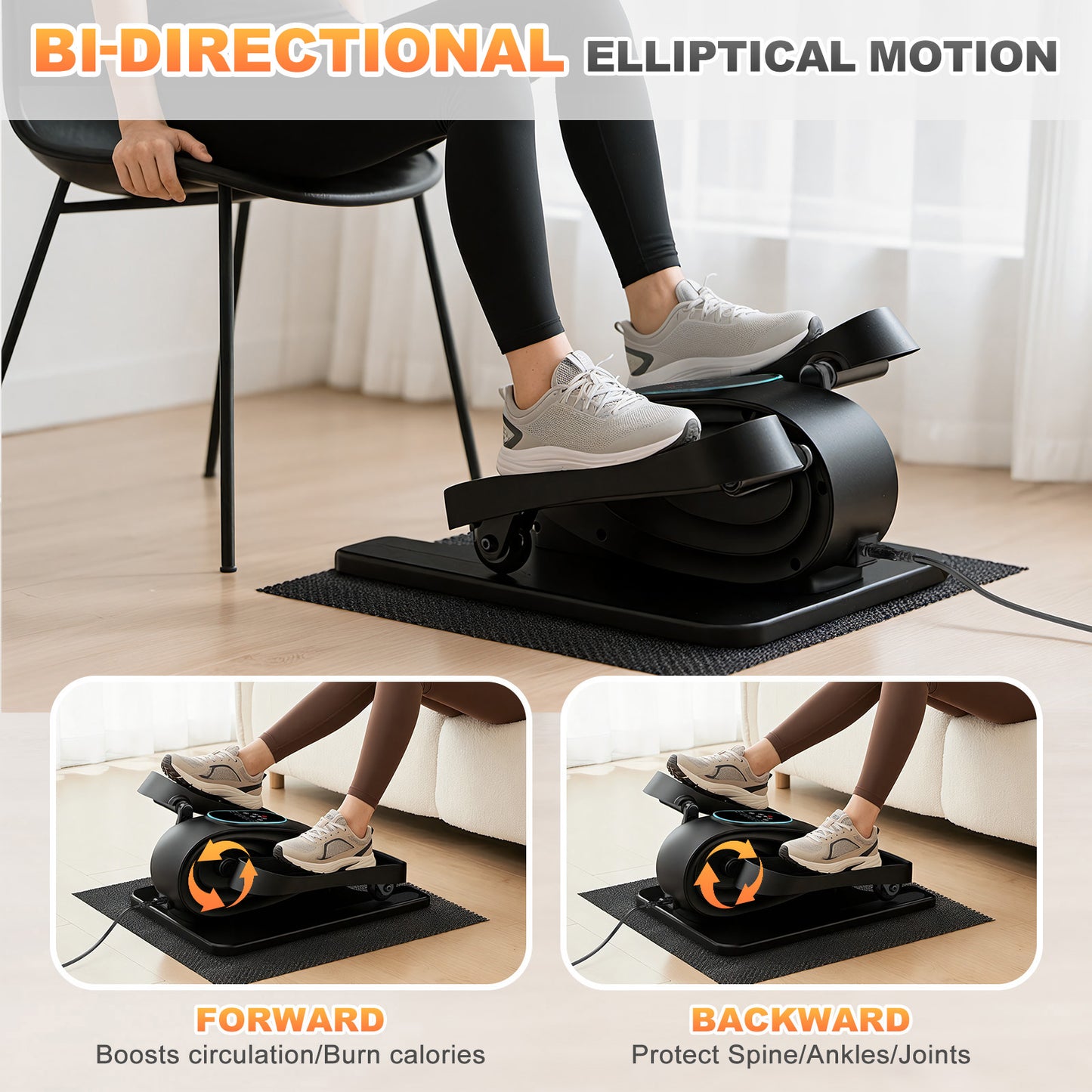 Funslim Under Desk Elliptical Exercise Machine, 15 Adjustable Electric Leg Exerciser for Seniors with Non-Slip Mat Quiet & Portable for Home and Office