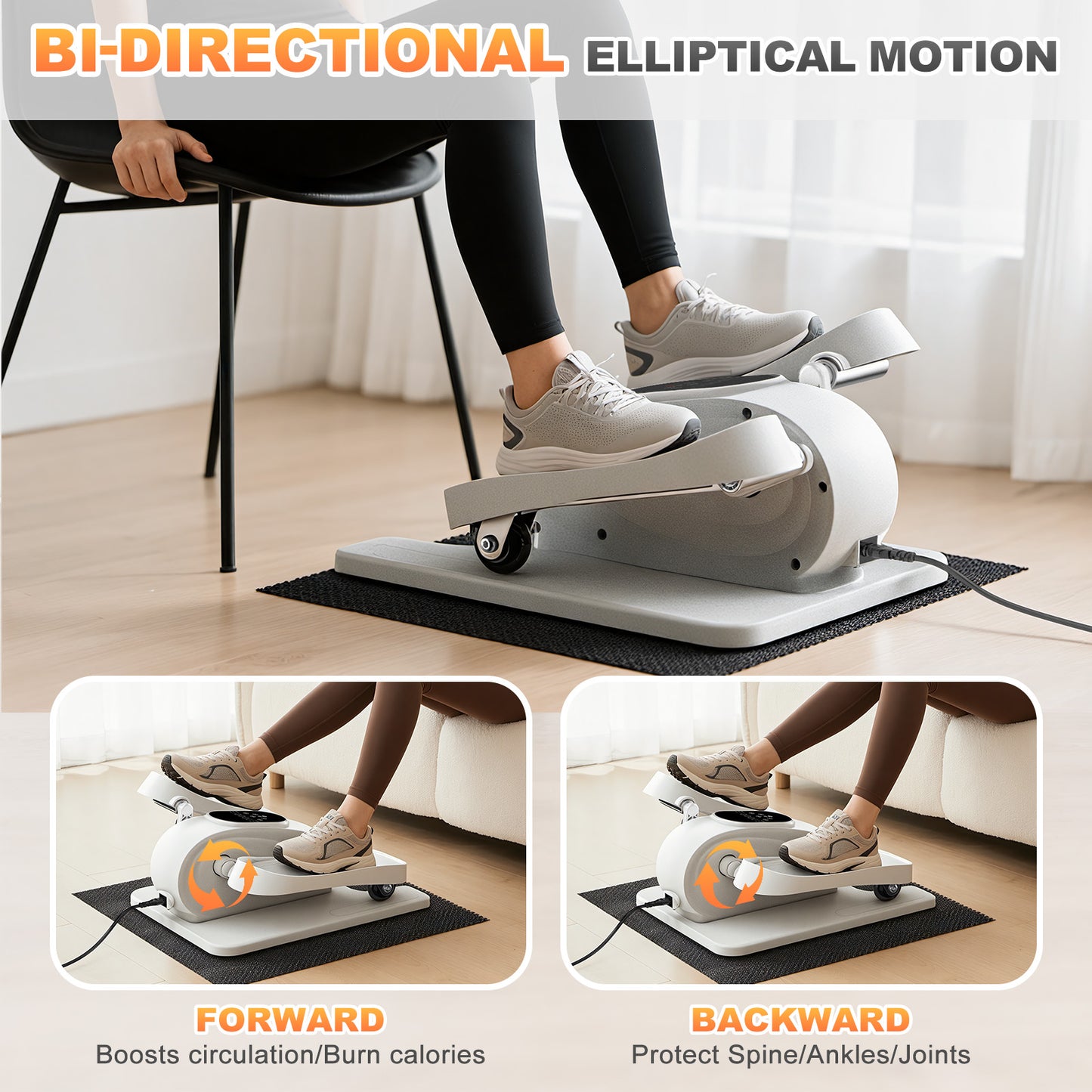 Funslim Under Desk Elliptical Exercise Machine, 15 Adjustable Electric Leg Exerciser for Seniors with Non-Slip Mat Quiet & Portable for Home and Office