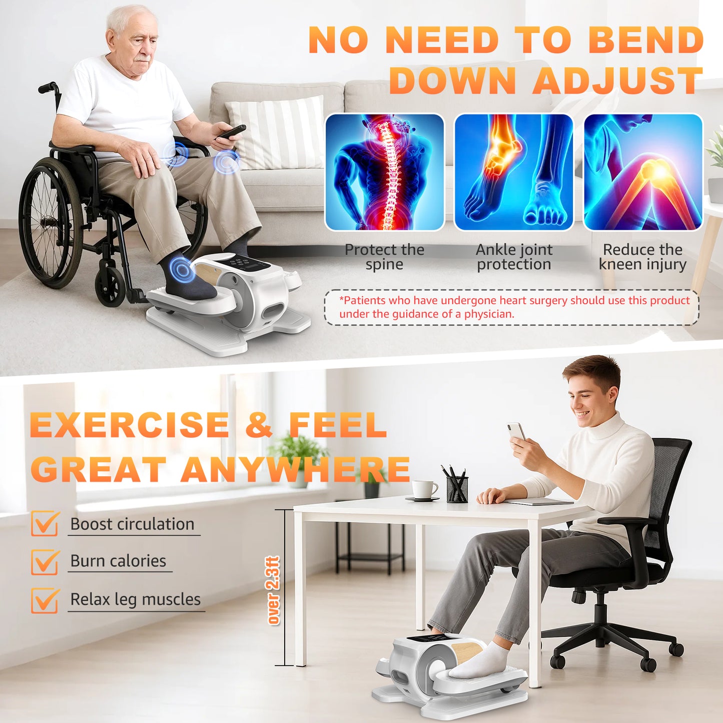 Under Desk Elliptical Machine, Ellipse Leg Exerciser While Sitting, Quiet Portable Electric Seated Pedal Exerciser,Fully Assembled with Remote Control & 12 Adjustable Speeds