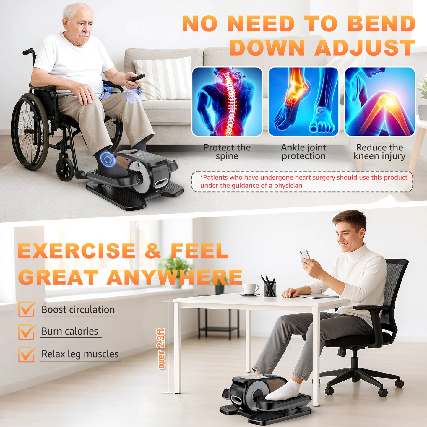 Funslim Under Desk Elliptical Machine, Leg Exerciser While Sitting for Seniors, Quiet Portable Electric Seated Pedal Exerciser,Fully Assembled with Remote Control & 12 Adjustable Speeds