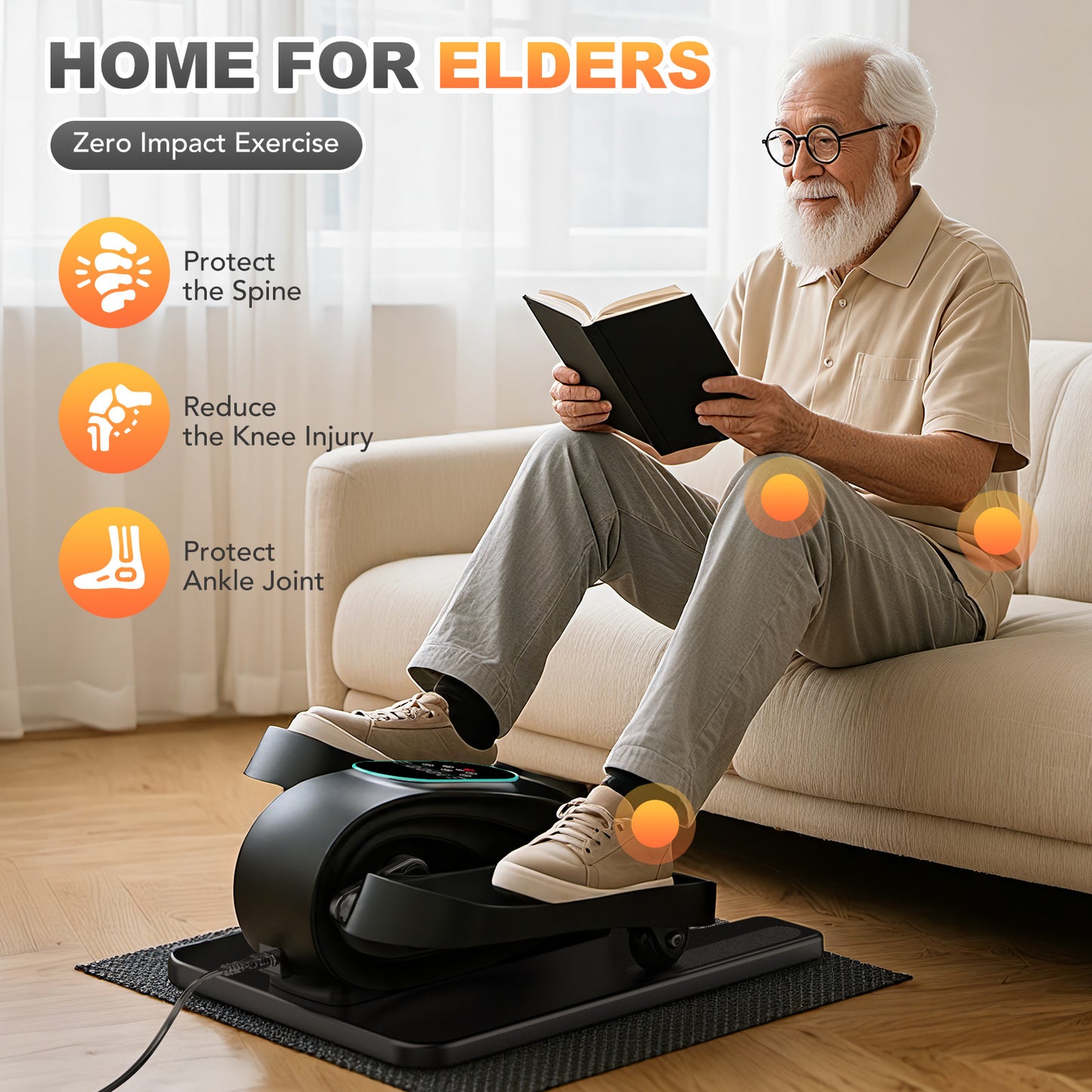 Funslim Under Desk Elliptical Exercise Machine, 15 Adjustable Electric Leg Exerciser for Seniors with Non-Slip Mat Quiet & Portable for Home and Office