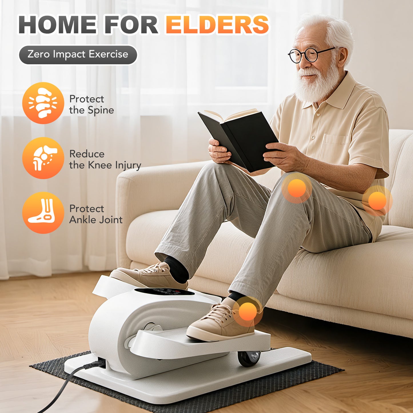 Funslim Under Desk Elliptical Exercise Machine, 15 Adjustable Electric Leg Exerciser for Seniors with Non-Slip Mat Quiet & Portable for Home and Office