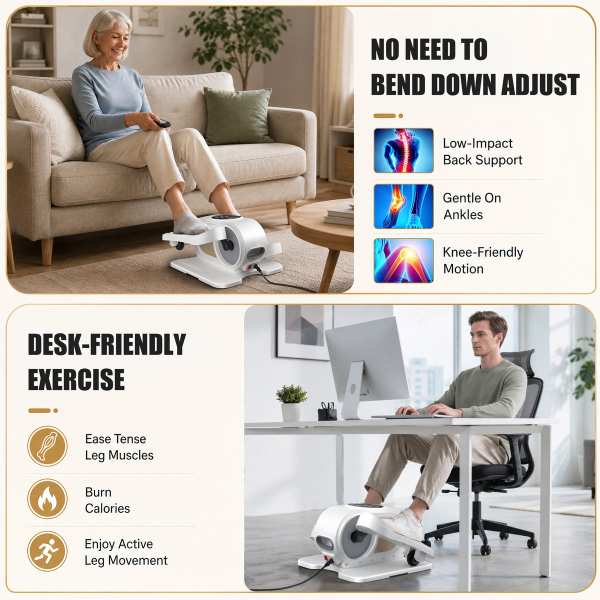 Funslim Under Desk Elliptical Exercise Machine for Seniors,Portable & Quiet Electric Leg Exerciser While Sitting, Seated Pedal Exerciser with Remote Control & 12 Adjustable Speeds Wood White