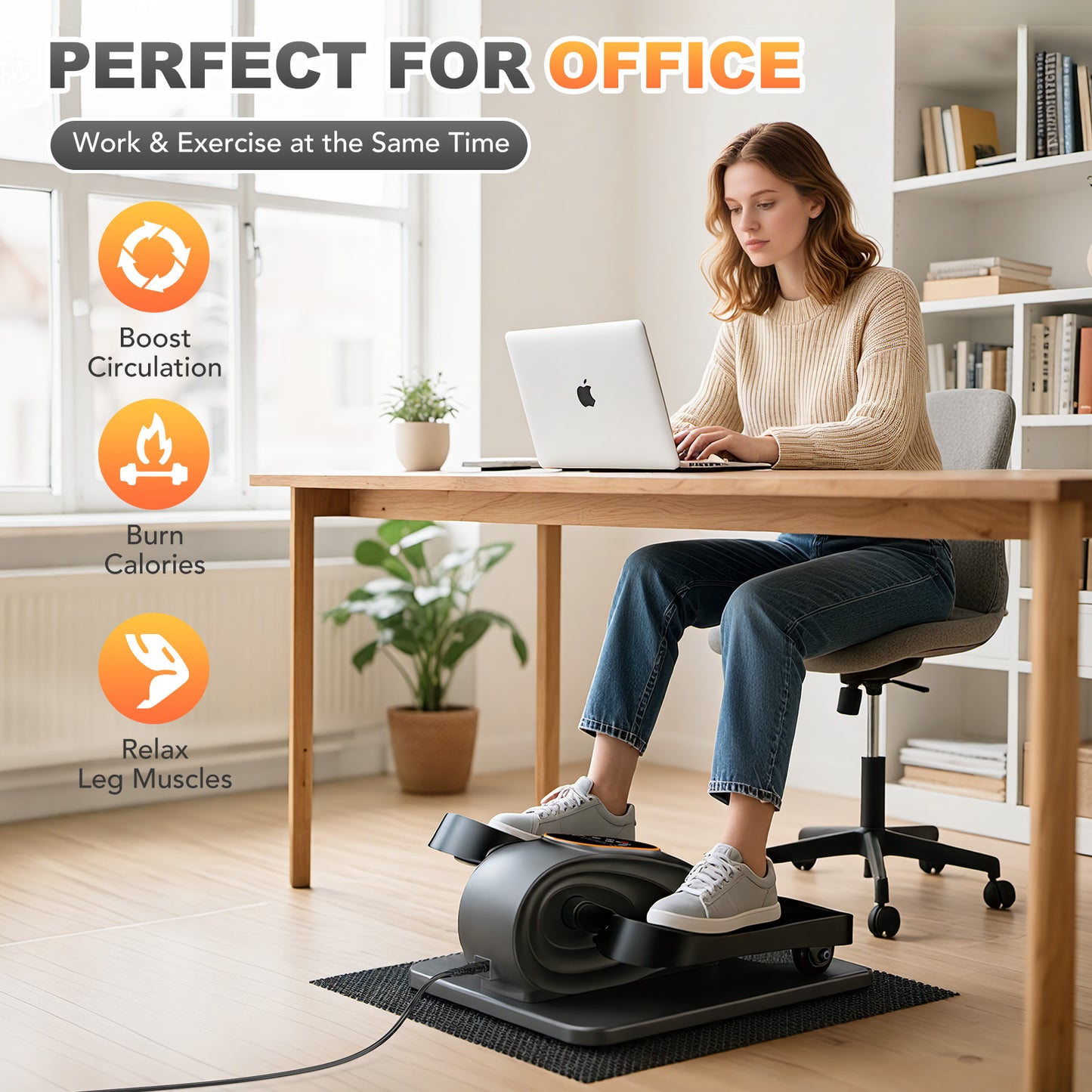 Funslim Under Desk Elliptical Exercise Machine, 15 Adjustable Electric Leg Exerciser for Seniors with Non-Slip Mat Quiet & Portable for Home and Office