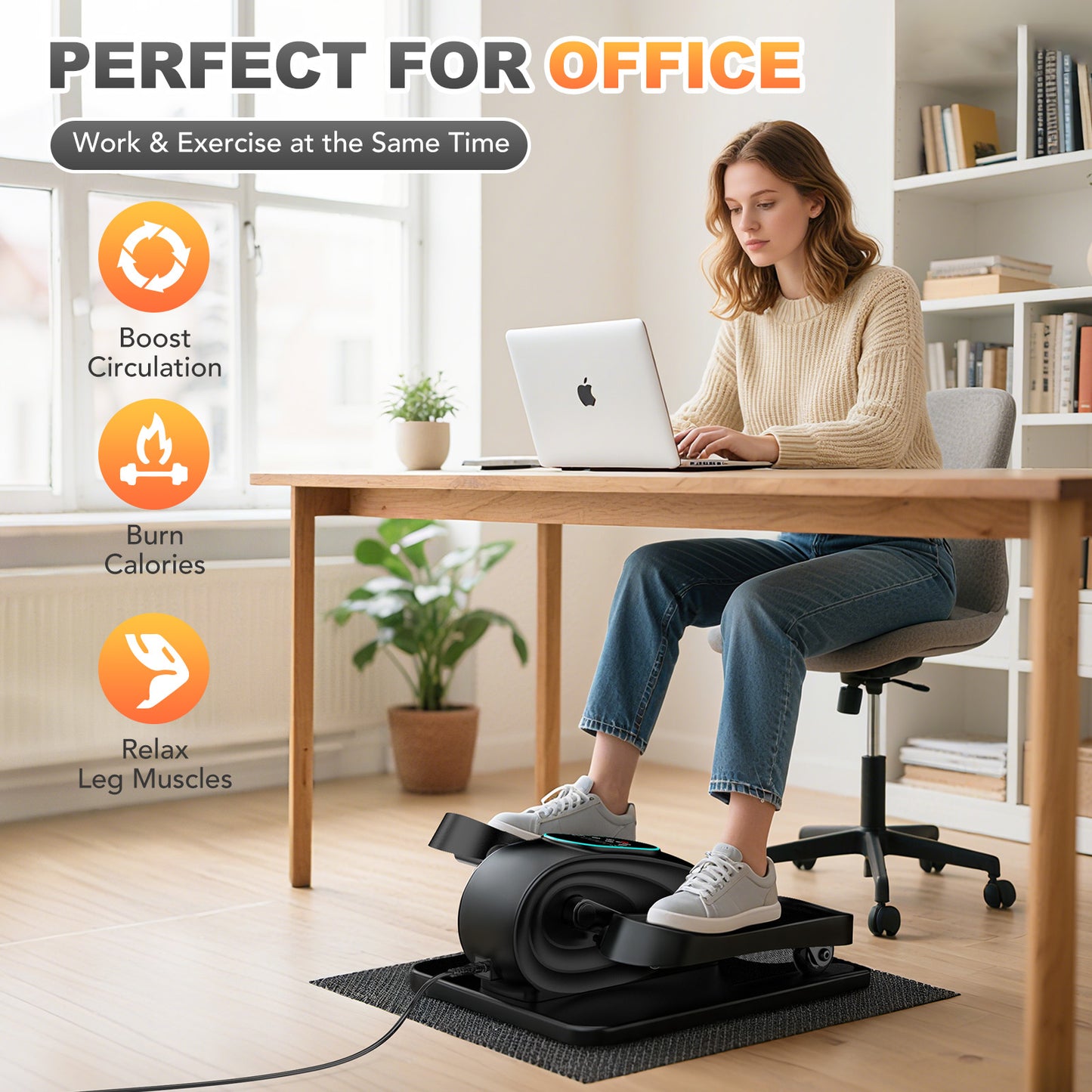 Funslim Under Desk Elliptical Exercise Machine, 15 Adjustable Electric Leg Exerciser for Seniors with Non-Slip Mat Quiet & Portable for Home and Office