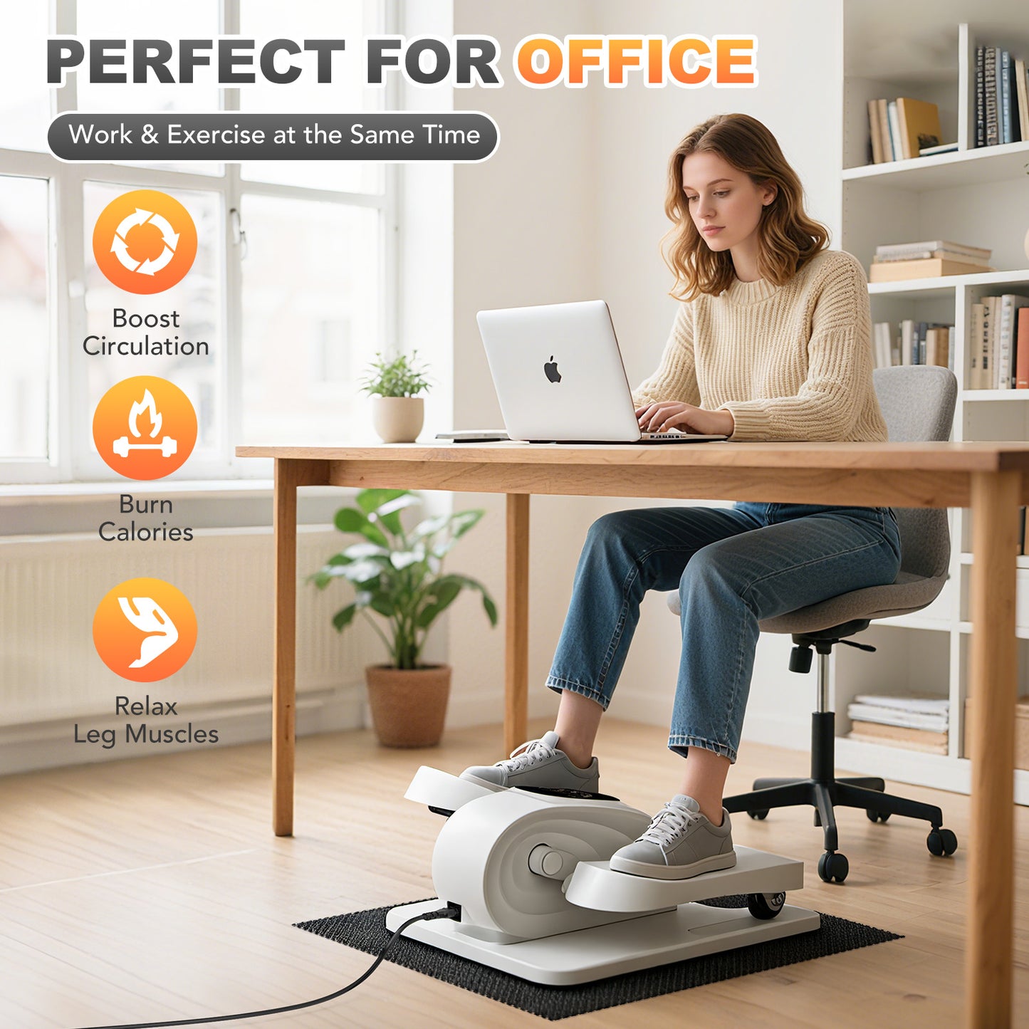 Funslim Under Desk Elliptical Exercise Machine, 15 Adjustable Electric Leg Exerciser for Seniors with Non-Slip Mat Quiet & Portable for Home and Office