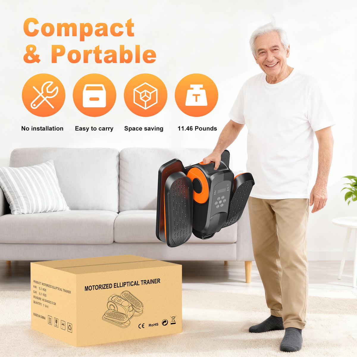 Under Desk Elliptical Machine, Ellipse Leg Exerciser While Sitting, Quiet Portable Electric Seated Pedal Exerciser,Fully Assembled with Remote Control & 12 Adjustable Speeds