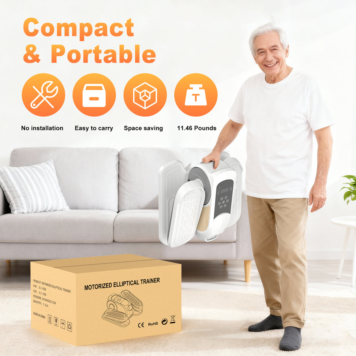 Under Desk Elliptical Machine, Ellipse Leg Exerciser While Sitting, Quiet Portable Electric Seated Pedal Exerciser,Fully Assembled with Remote Control & 12 Adjustable Speeds