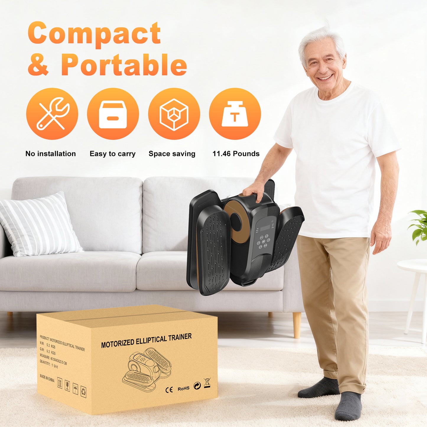 Under Desk Elliptical Machine, Ellipse Leg Exerciser While Sitting, Quiet Portable Electric Seated Pedal Exerciser,Fully Assembled with Remote Control & 12 Adjustable Speeds