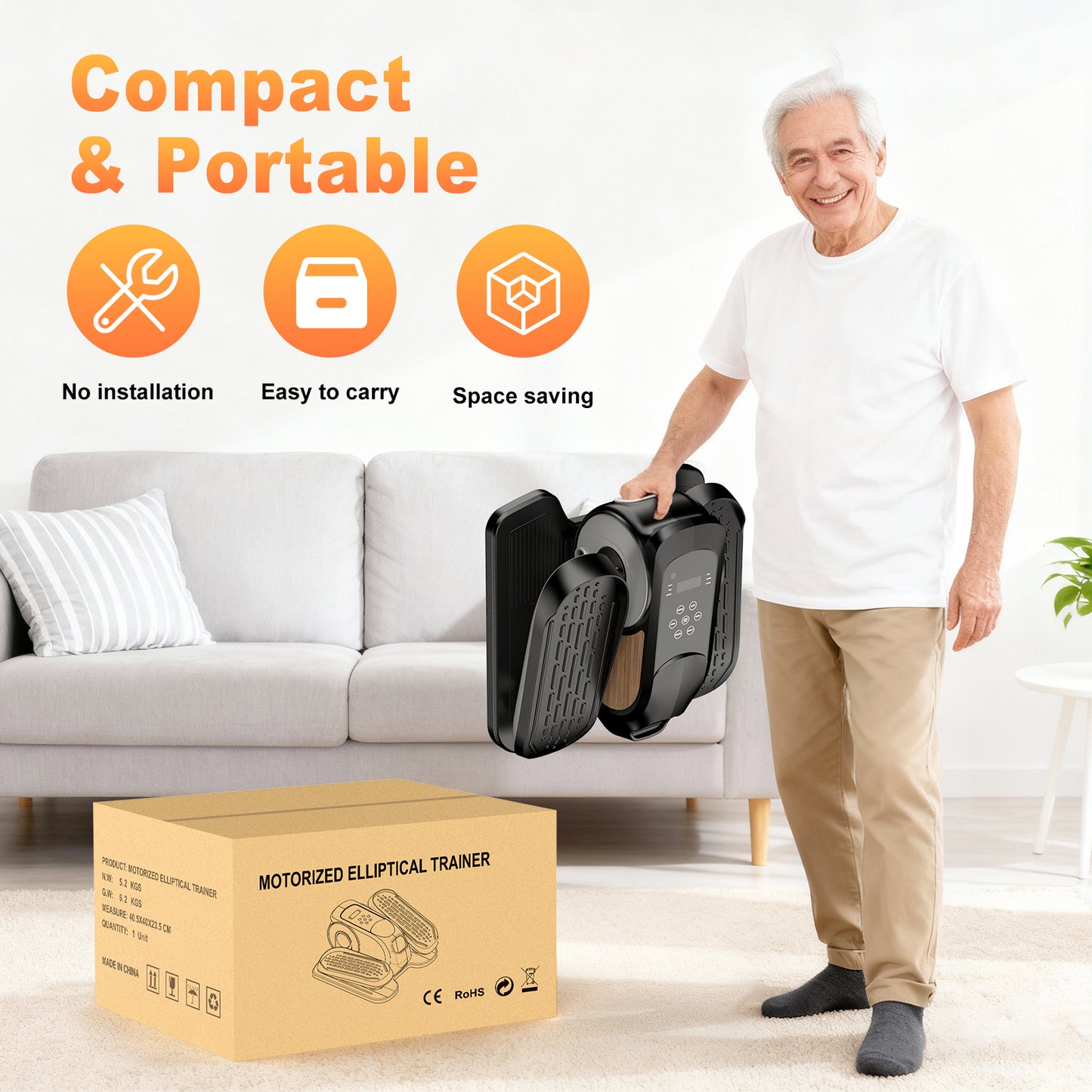 Funslim Under Desk Elliptical Machine, Leg Exerciser While Sitting for Seniors, Quiet Portable Electric Seated Pedal Exerciser,Fully Assembled with Remote Control & 12 Adjustable Speeds