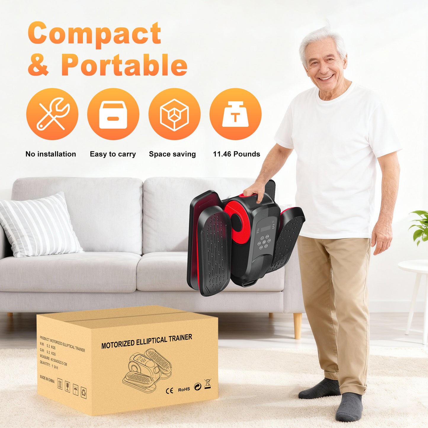 Under Desk Elliptical Machine, Ellipse Leg Exerciser While Sitting, Quiet Portable Electric Seated Pedal Exerciser,Fully Assembled with Remote Control & 12 Adjustable Speeds