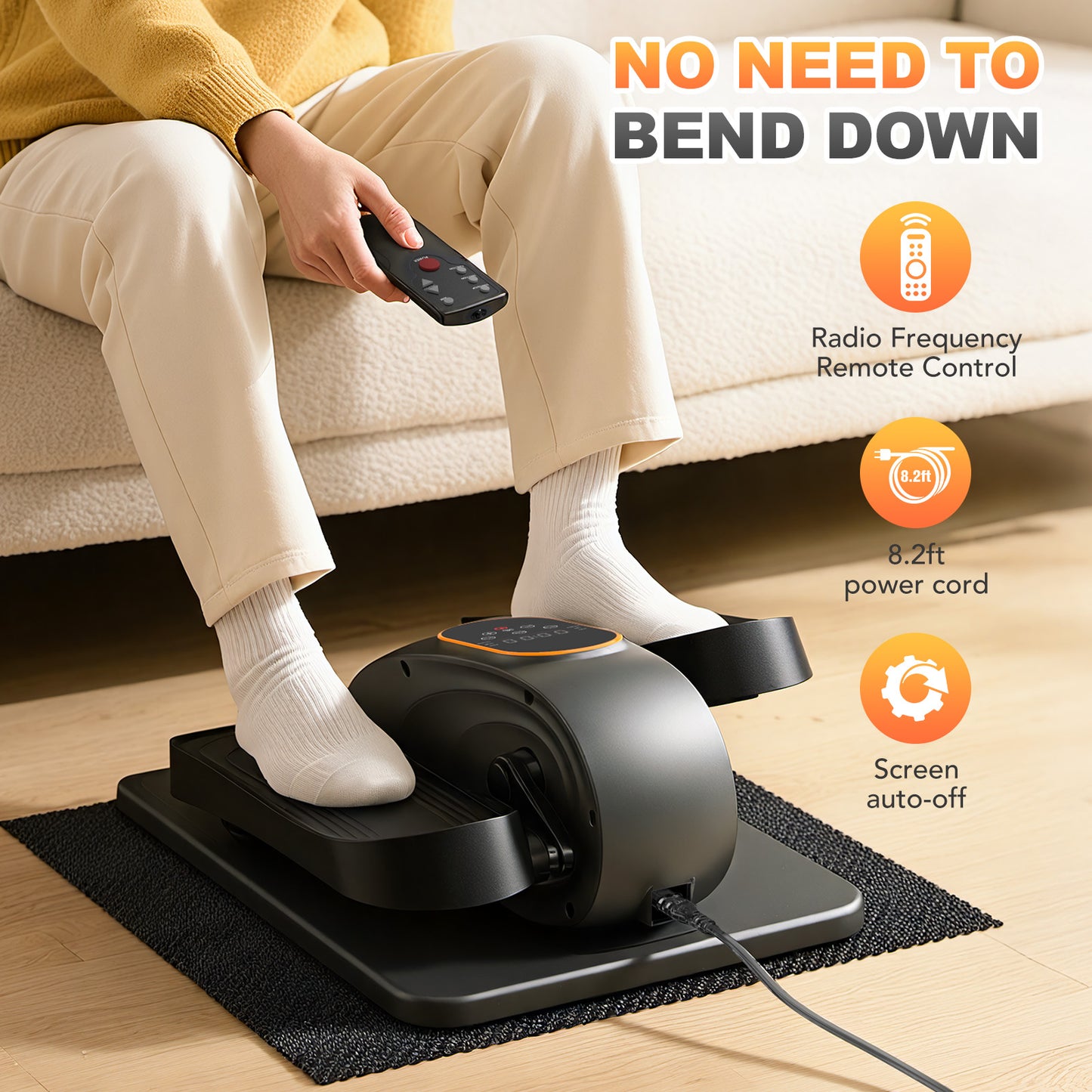 Funslim Under Desk Elliptical Exercise Machine, 15 Adjustable Electric Leg Exerciser for Seniors with Non-Slip Mat Quiet & Portable for Home and Office