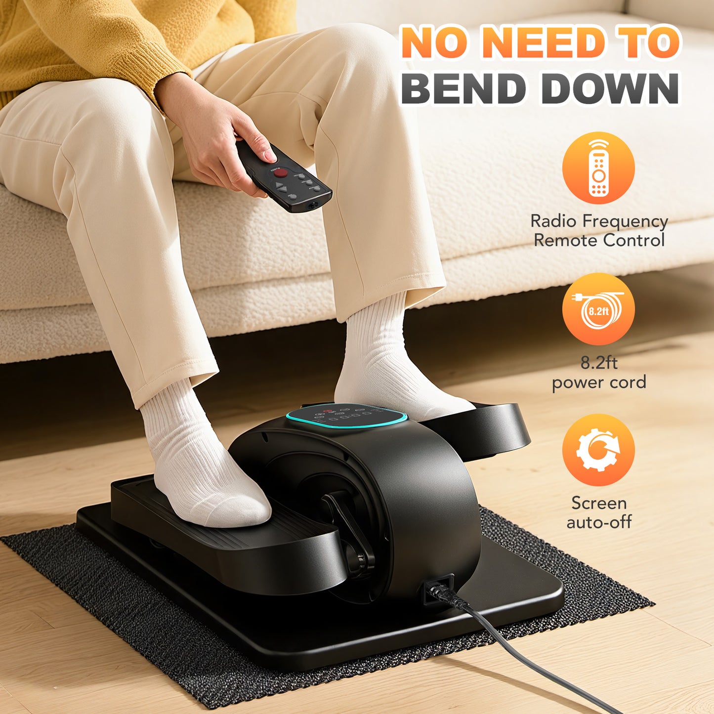 Funslim Under Desk Elliptical Exercise Machine, 15 Adjustable Electric Leg Exerciser for Seniors with Non-Slip Mat Quiet & Portable for Home and Office